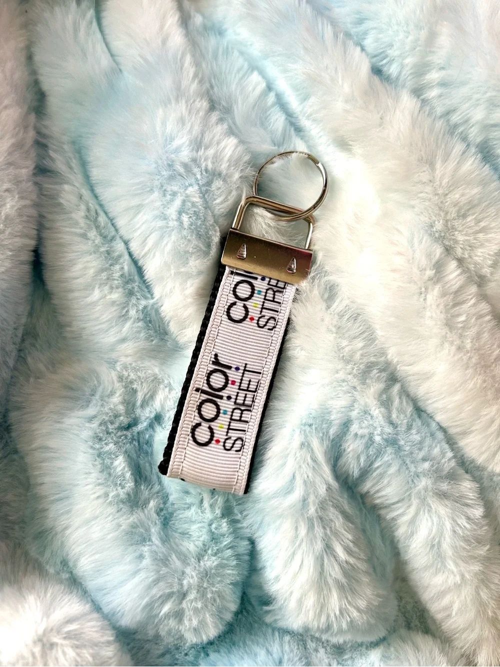 Color Street White Keychain Strap with Multicolor Logo
